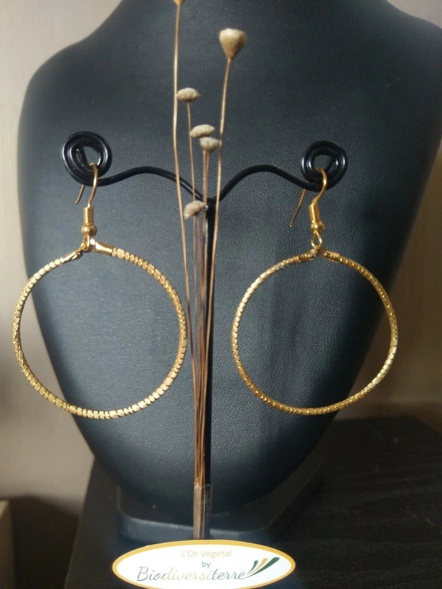 Boucles d'oreilles "Créoles 4cm" en Capim Dourado, L"Or Végétal" du Brésil, Tocantins